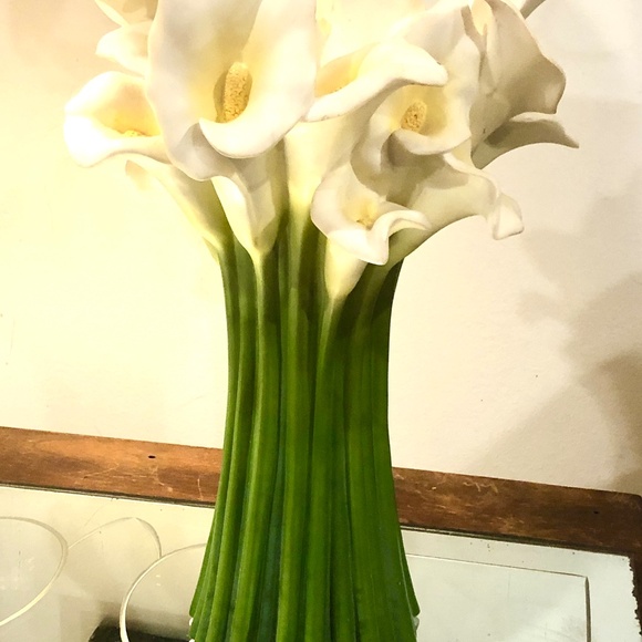 VTG Ibis & Orchid Calla Lily #301 Hand Cast Bonded Painted Marble Art Vase 13" - Picture 4 of 12